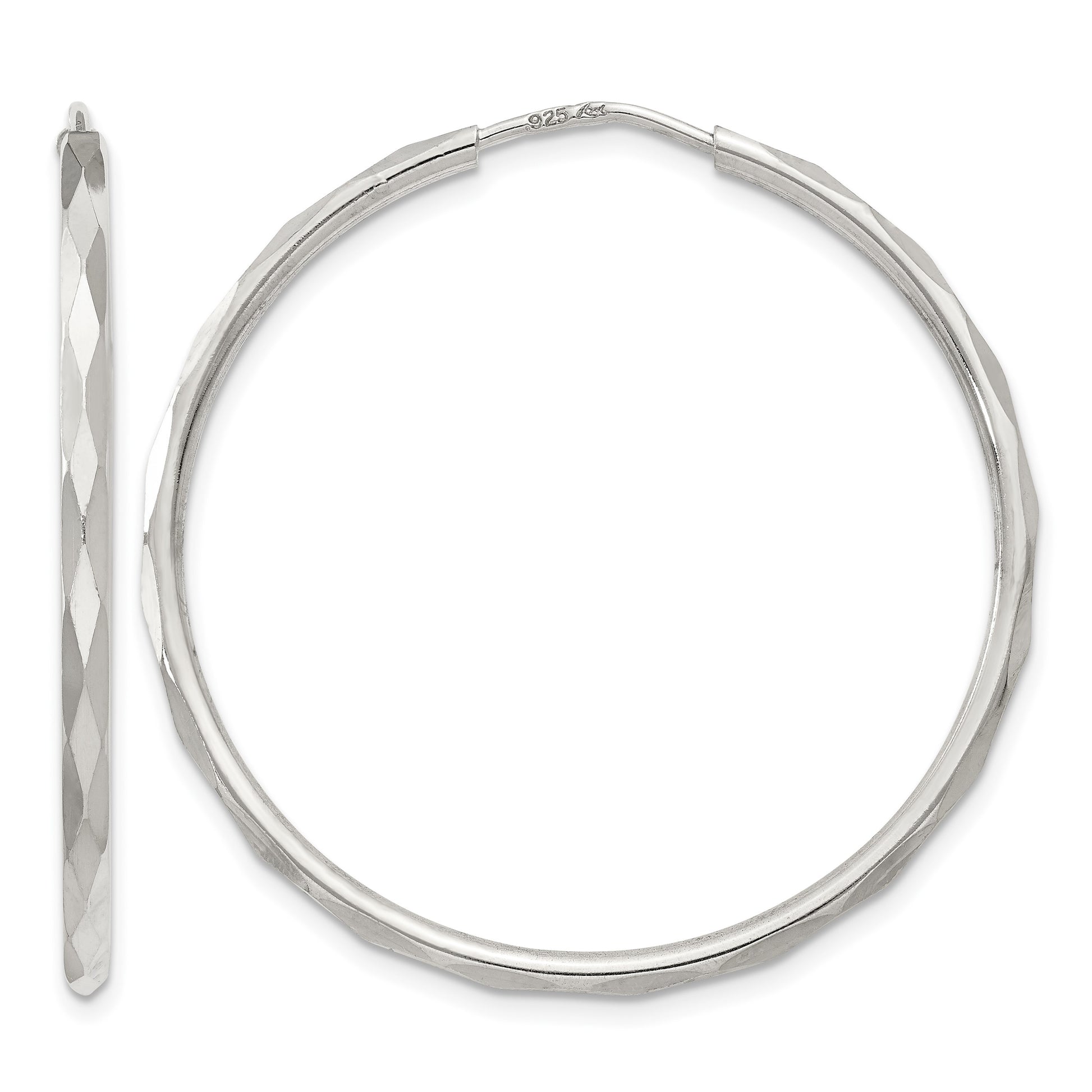 Sterling Silver D/C 2.5x35mm Endless Hoop Earrings