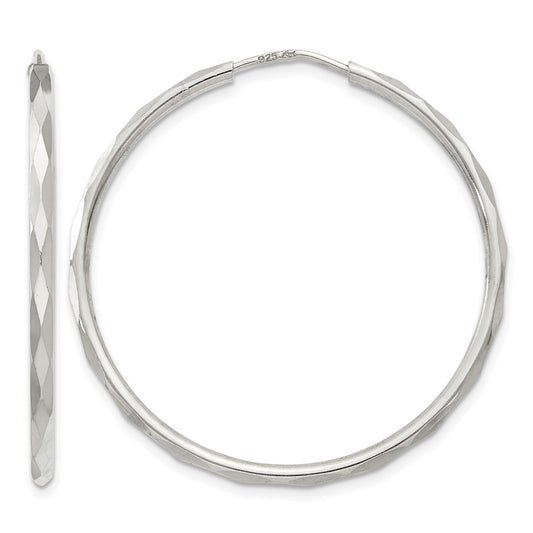 Sterling Silver D/C 2.5x35mm Endless Hoop Earrings