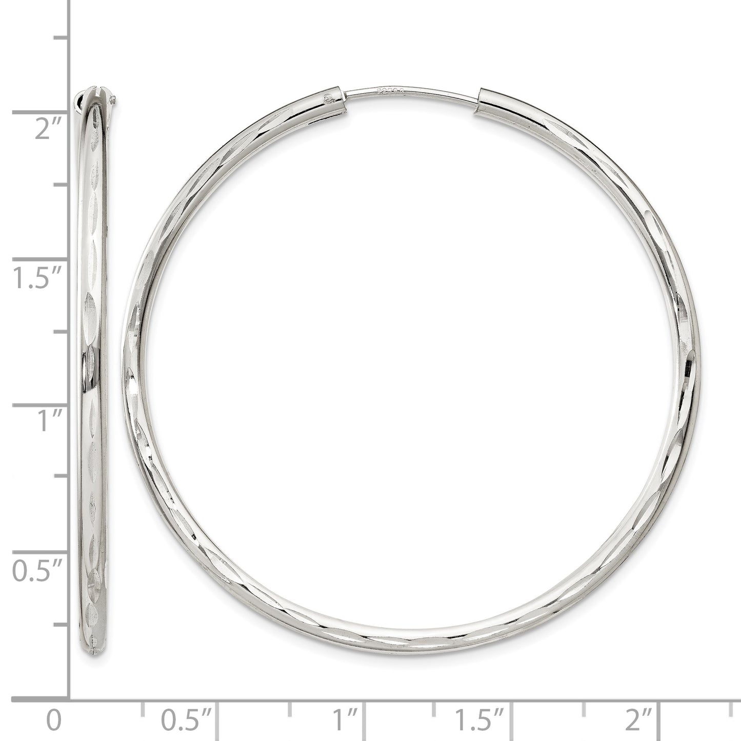 Sterling Silver D/C 2.5x50mm Endless Hoop Earrings