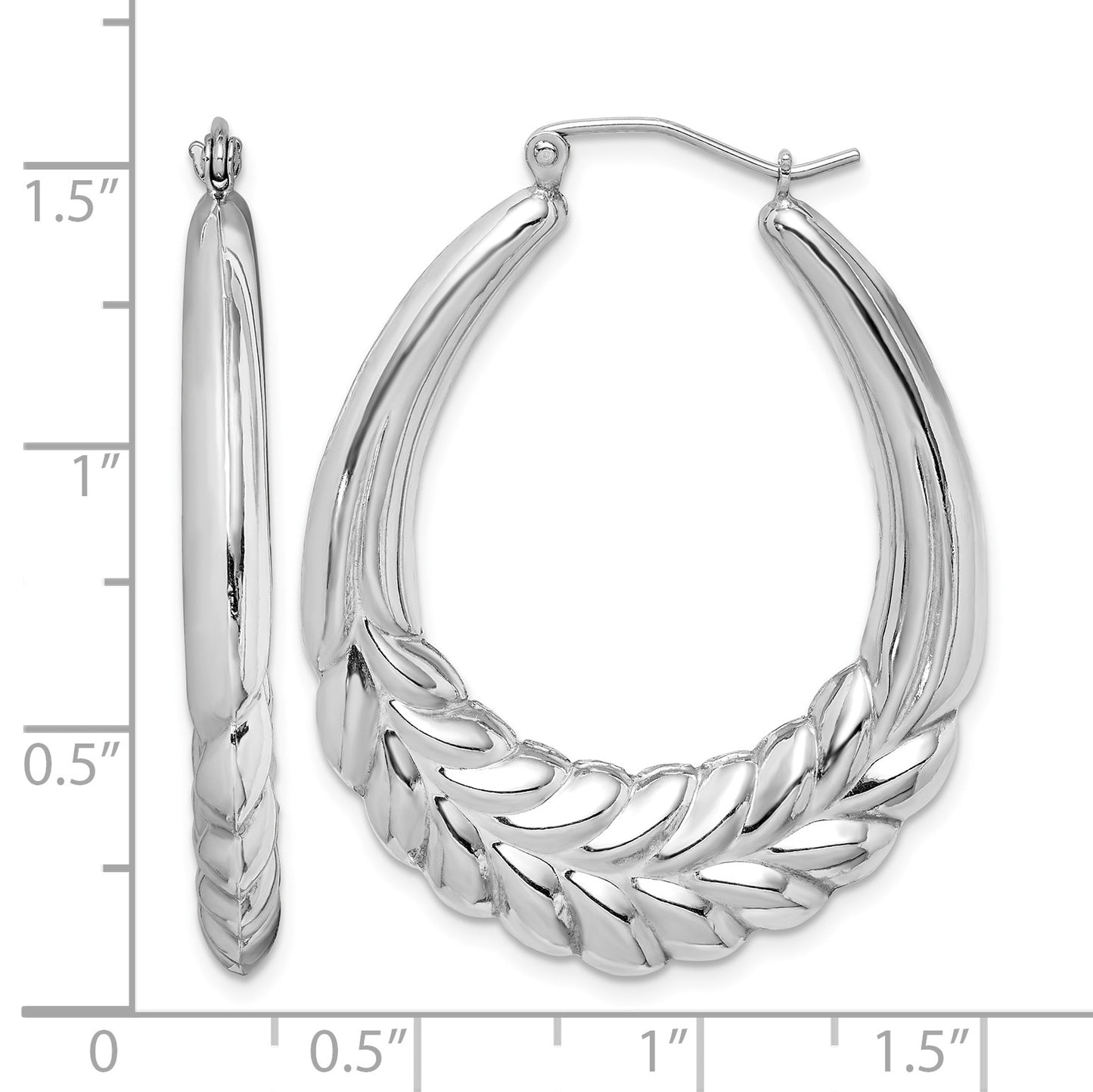 Sterling Silver Rhod-plated Polished Wheat Shrimp Oval Hoop Earrings