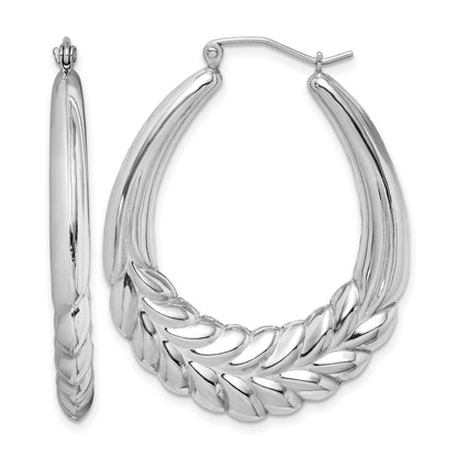 Sterling Silver Rhod-plated Polished Wheat Shrimp Oval Hoop Earrings