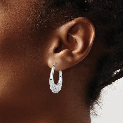 Sterling Silver Rhodium-plated Polished Scalloped Oval Hoop Earrings