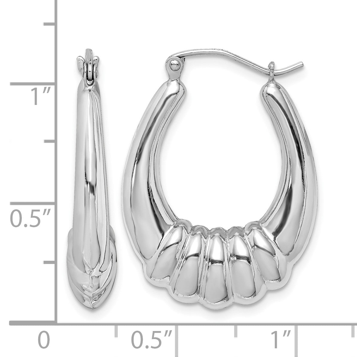 Sterling Silver Rhodium-plated Polished Scalloped Oval Hoop Earrings