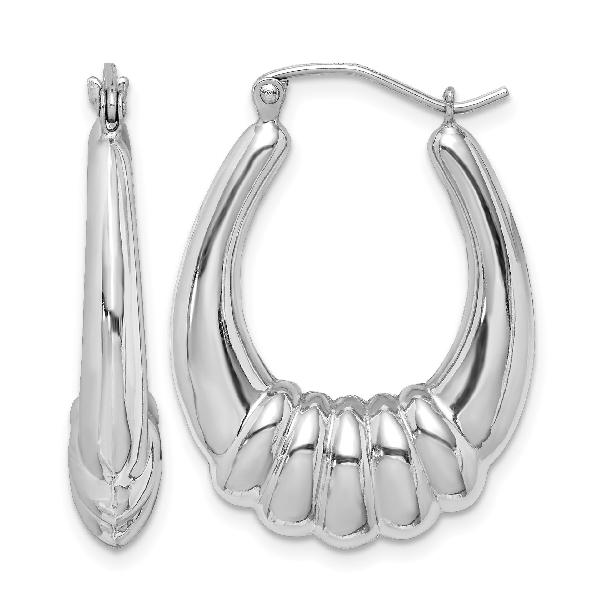 Sterling Silver Rhodium-plated Polished Scalloped Oval Hoop Earrings
