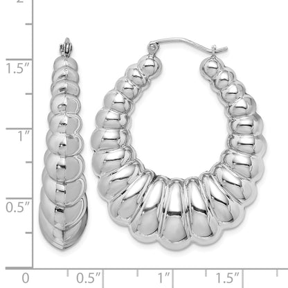 Sterling Silver Rhodium-plated Polished Shrimp Oval Hoop Earrings