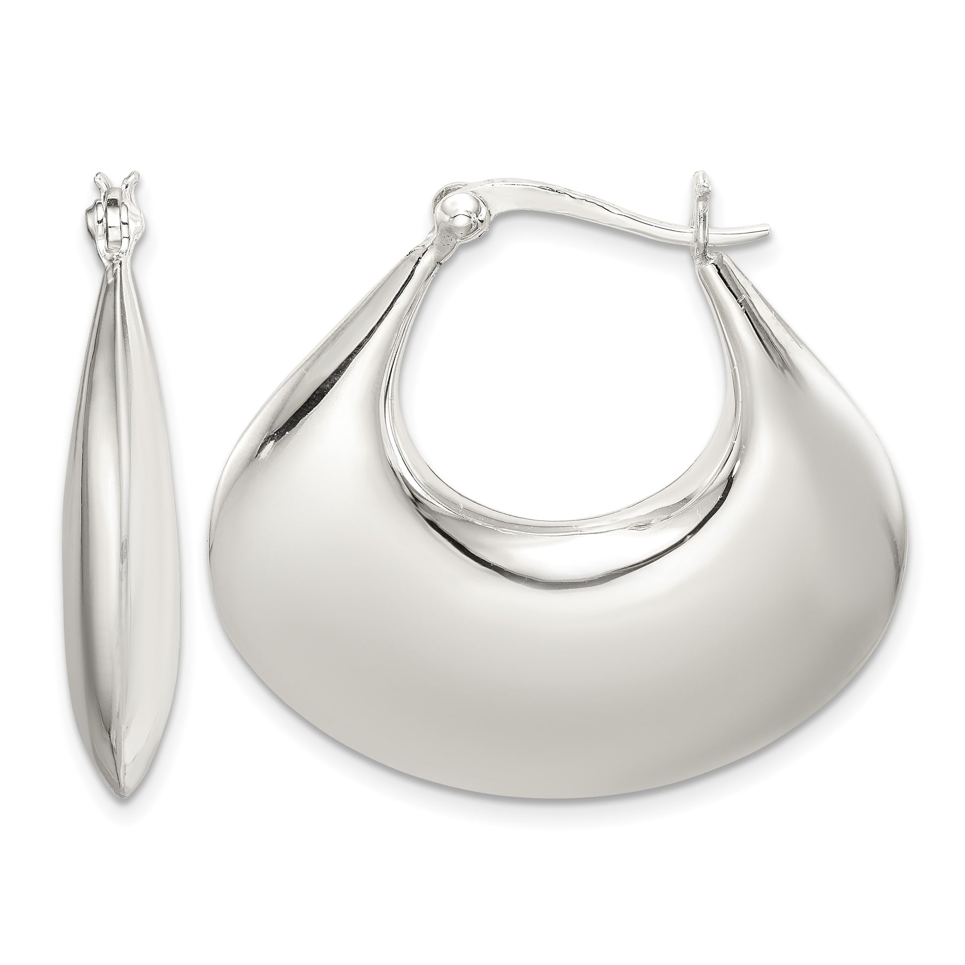 Sterling Silver Polished Puffed Hoop Earrings