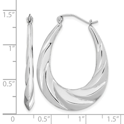 Sterling Silver Rhodium-plated Twisted Scalloped Oval Hoop Earrings