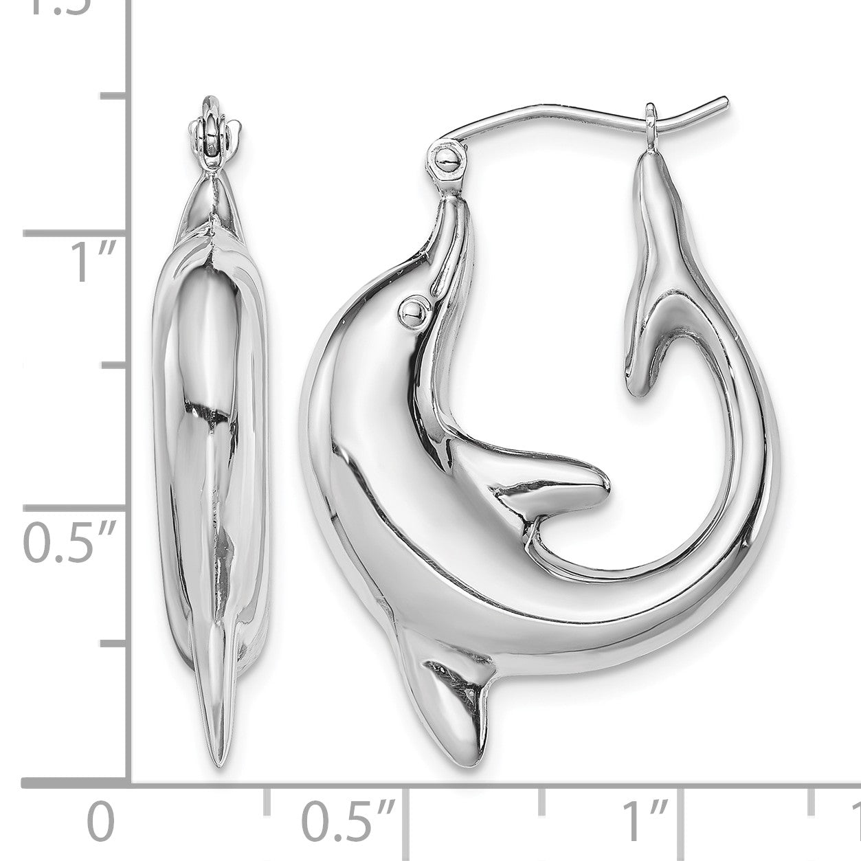 Sterling Silver Rhodium-plated Polished Dolphin Round Hoop Earrings