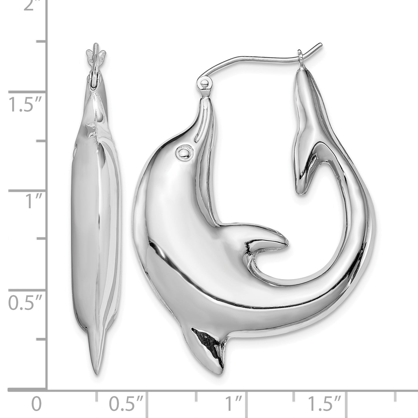 Sterling Silver Rhodium-plated Polished Dolphin Round Hoop Earrings