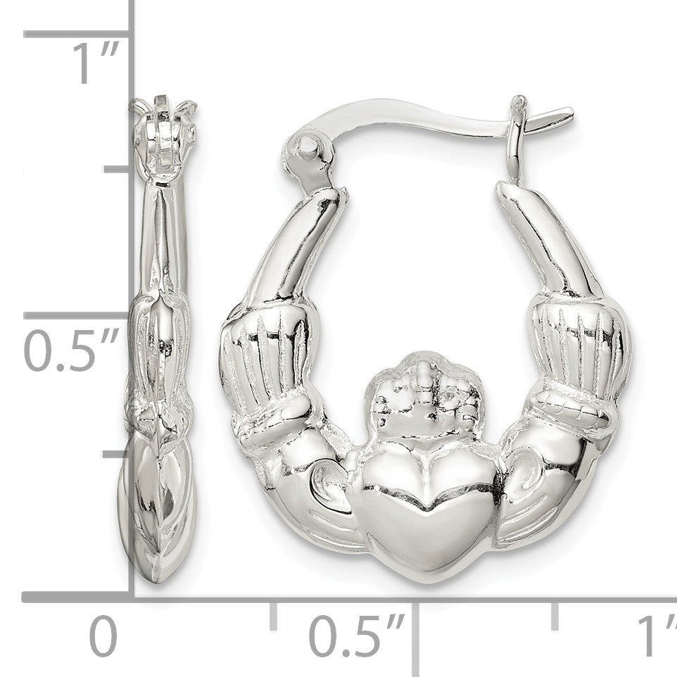 Sterling Silver Polished Claddagh Hoop Earrings