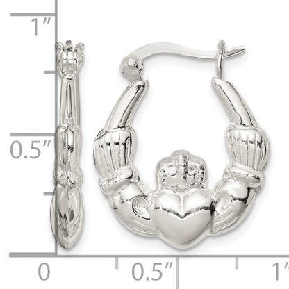 Sterling Silver Polished Claddagh Hoop Earrings