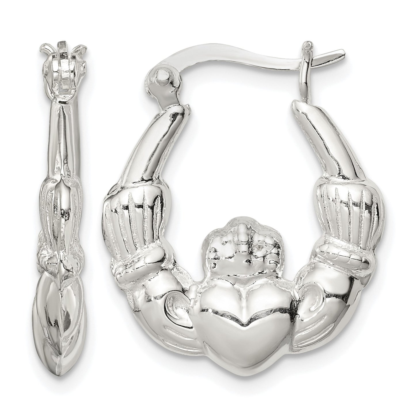 Sterling Silver Polished Claddagh Hoop Earrings