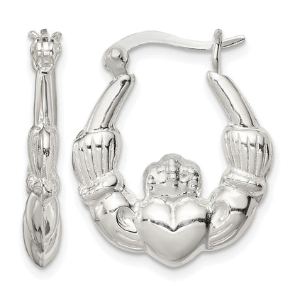 Sterling Silver Polished Claddagh Hoop Earrings