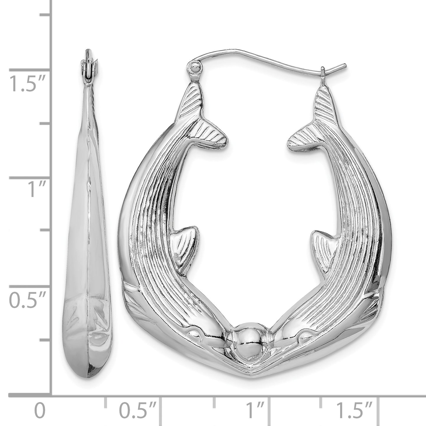 Sterling Silver Rhodium-plated Textured Dolphin Round Hoop Earrings