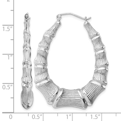 Sterling Silver Rhodium-plated Bamboo Oval Hoop Earrings
