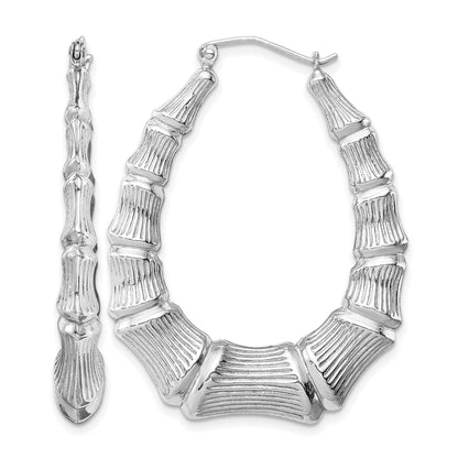 Sterling Silver Rhodium-plated Bamboo Oval Hoop Earrings