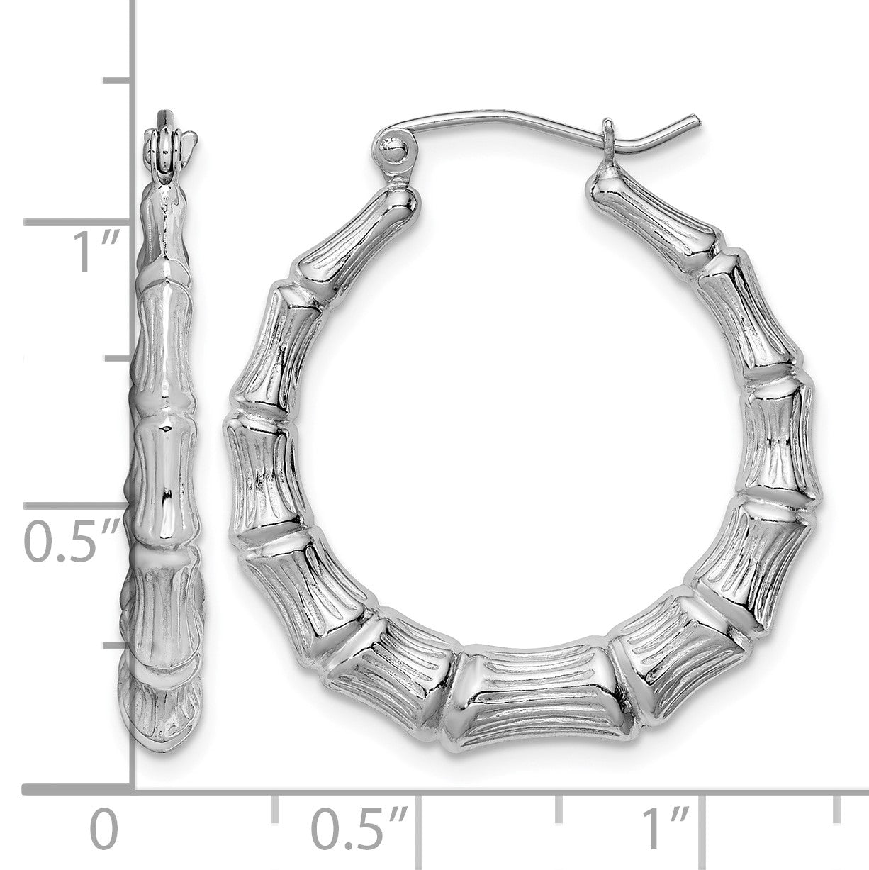 Sterling Silver Rhodium-plated Bamboo Round Hoop Earrings
