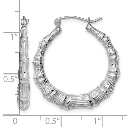 Sterling Silver Rhodium-plated Bamboo Round Hoop Earrings