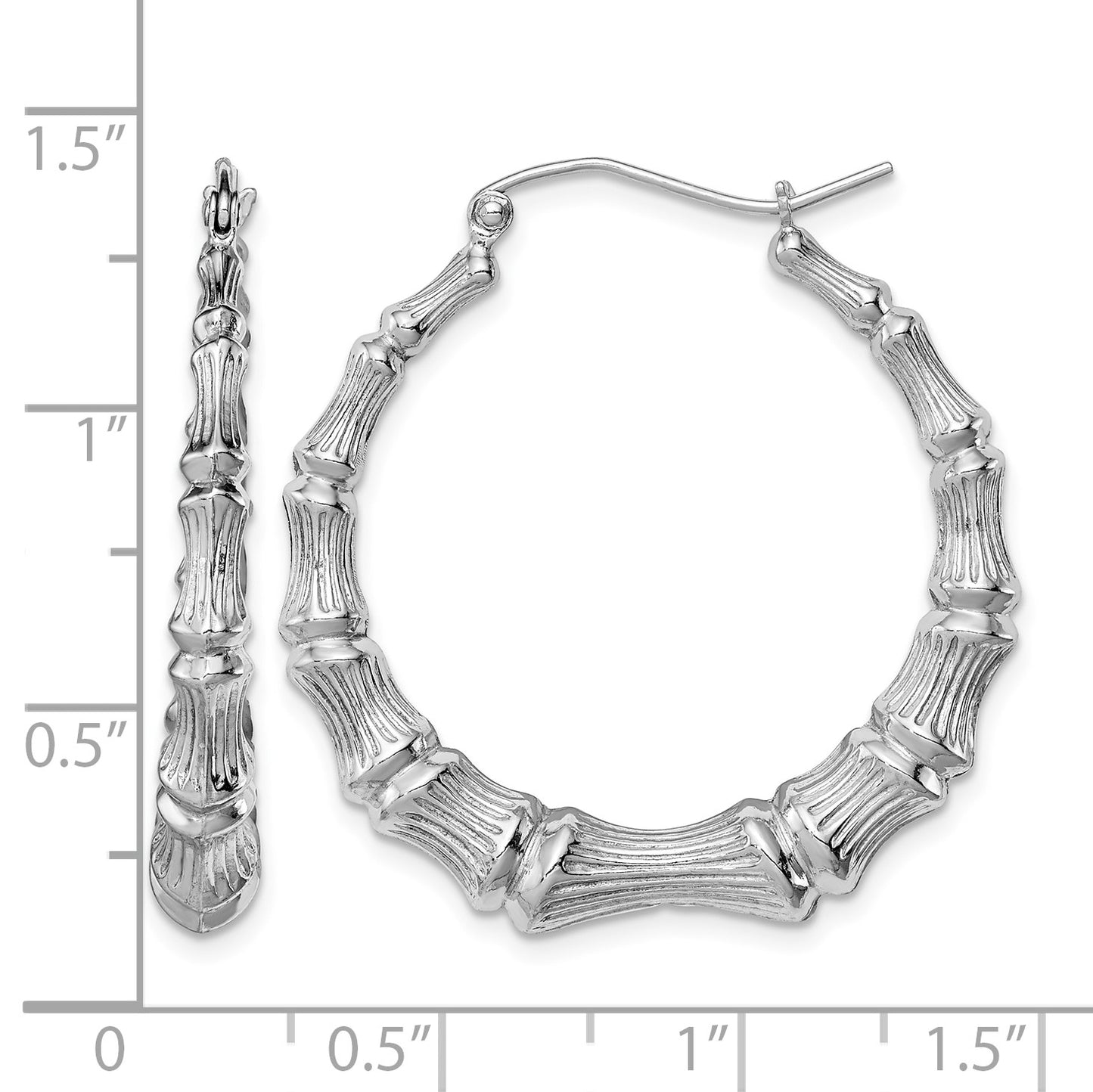 Sterling Silver Rhodium-plated Bamboo Round Hoop Earrings
