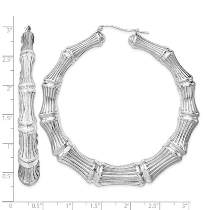 Sterling Silver Rhodium-plated Bamboo Round Hoop Earrings