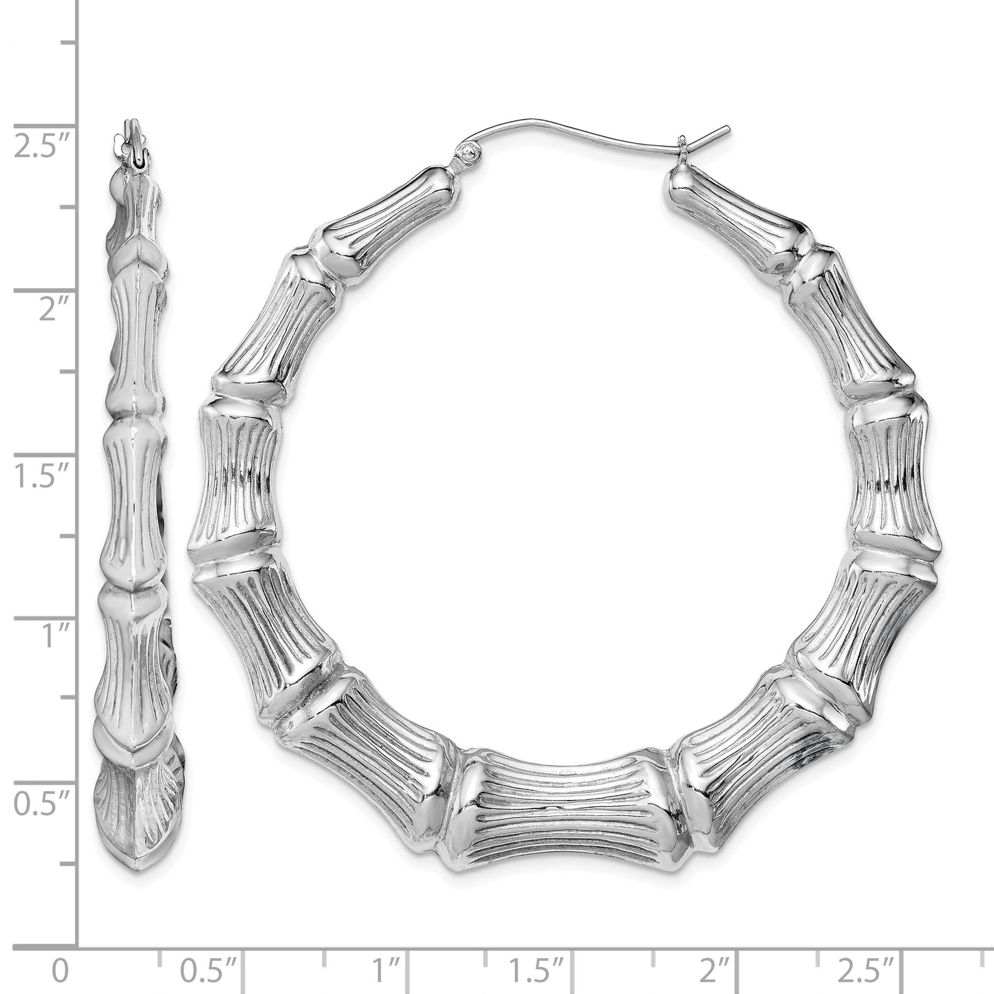 Sterling Silver Rhodium-plated Bamboo Round Hoop Earrings