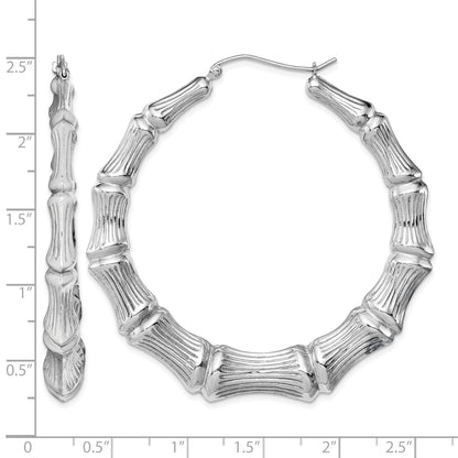 Sterling Silver Rhodium-plated Bamboo Round Hoop Earrings