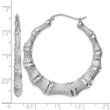 Sterling Silver Rhodium-plated Bamboo Round Hoop Earrings