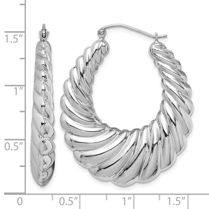 Sterling Silver Rhodium-plated Polished Shrimp Oval Hoop Earrings