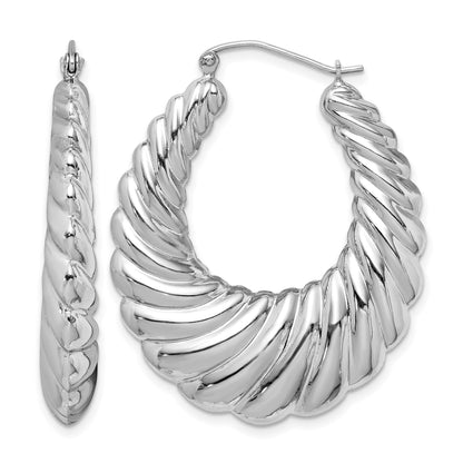 Sterling Silver Rhodium-plated Polished Shrimp Oval Hoop Earrings