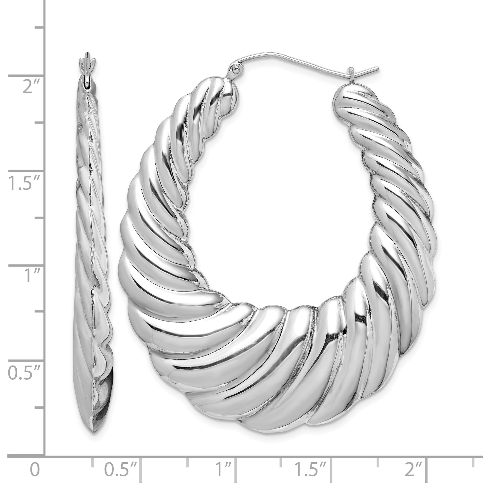 Sterling Silver Rhodium-plated Polished Shrimp Oval Hoop Earrings