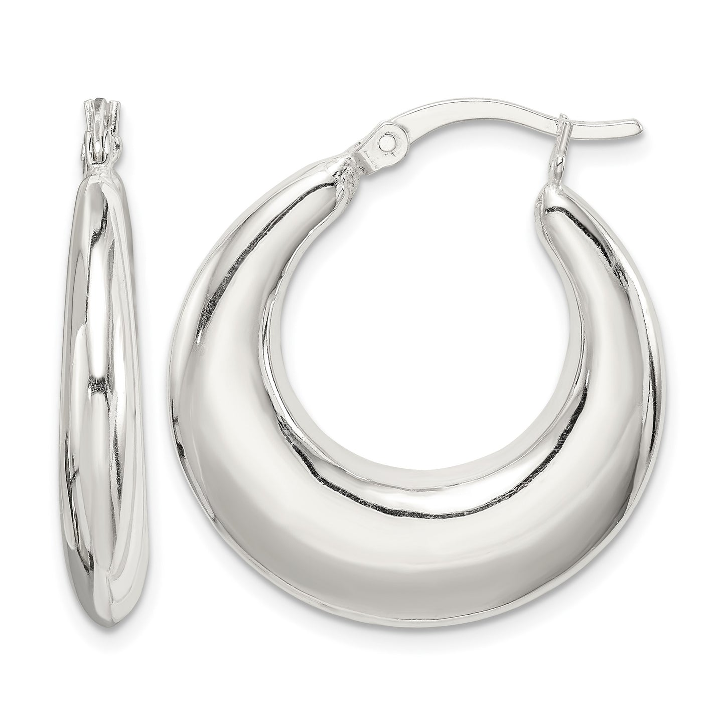 Sterling Silver Polished & Tapered Round Hoop Earrings