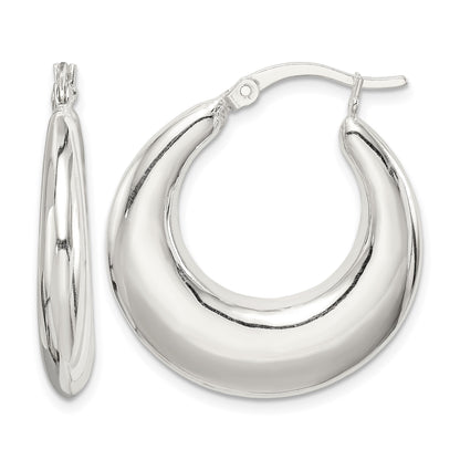 Sterling Silver Polished & Tapered Round Hoop Earrings