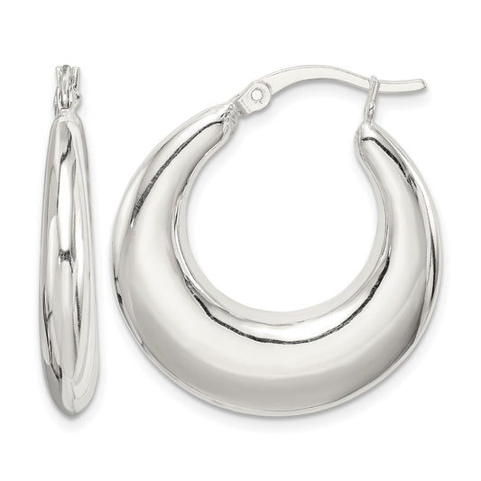 Sterling Silver Polished & Tapered Round Hoop Earrings
