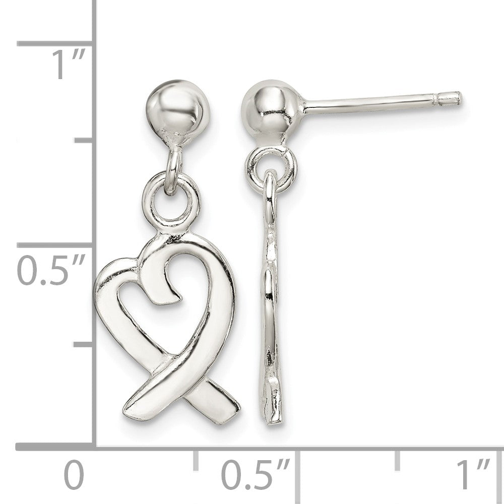 Sterling Silver Heart Dangle Post Earrings