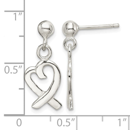 Sterling Silver Heart Dangle Post Earrings