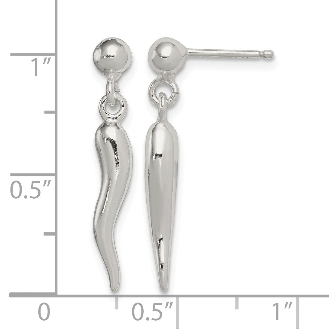 Sterling Silver Polished Italian Horn Post Dangle Earrings