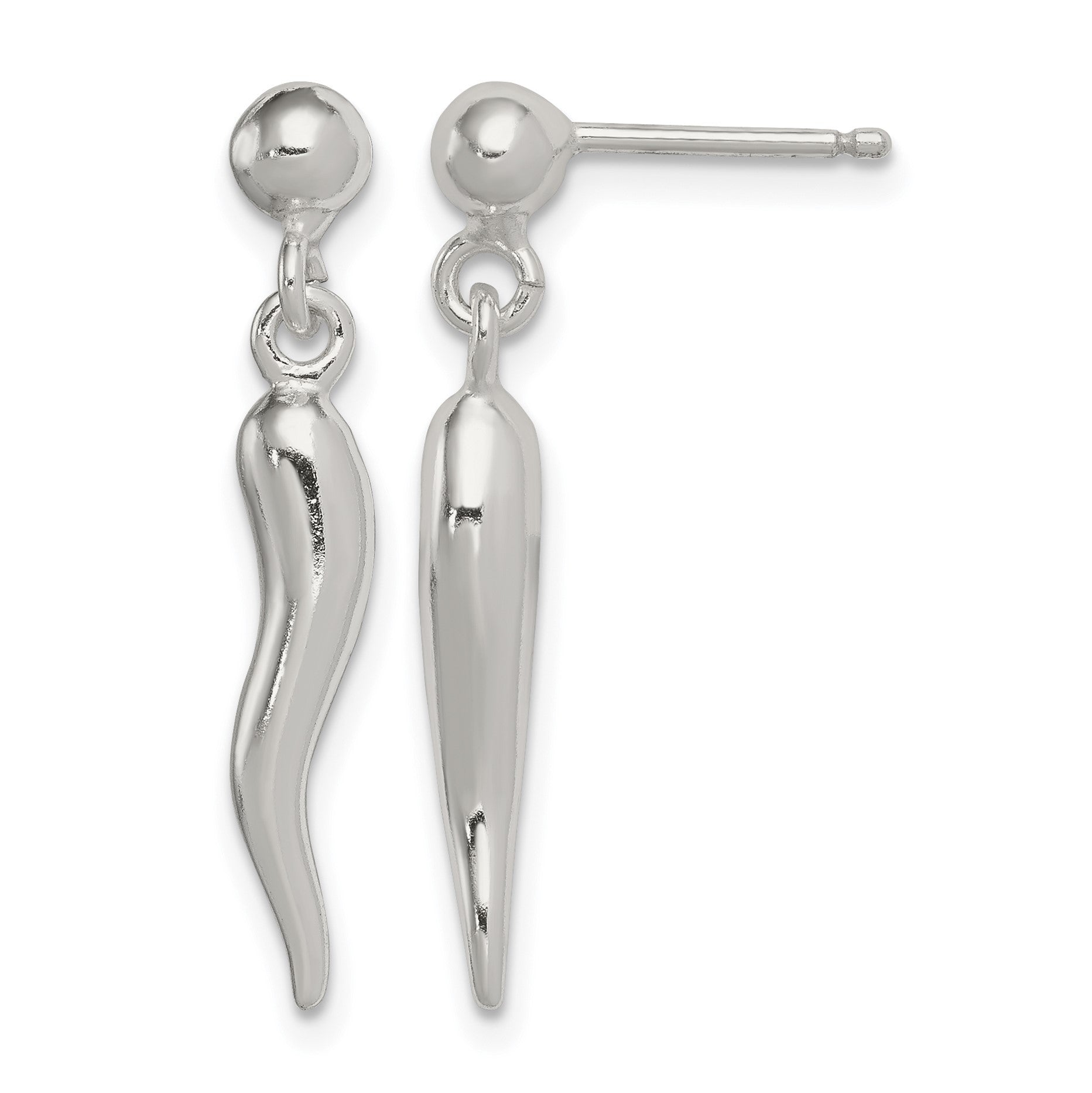 Sterling Silver Polished Italian Horn Post Dangle Earrings
