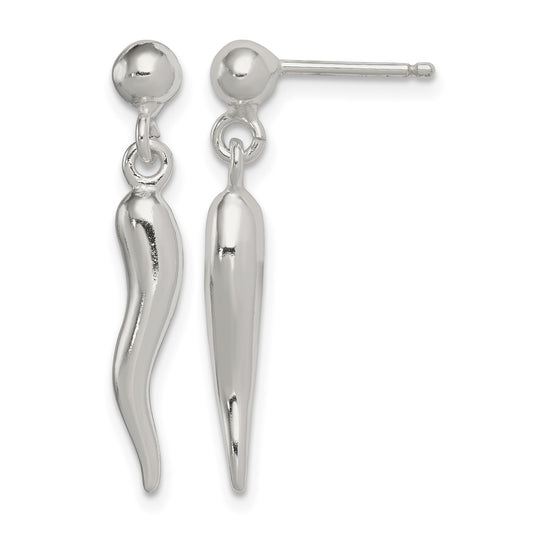 Sterling Silver Polished Italian Horn Post Dangle Earrings