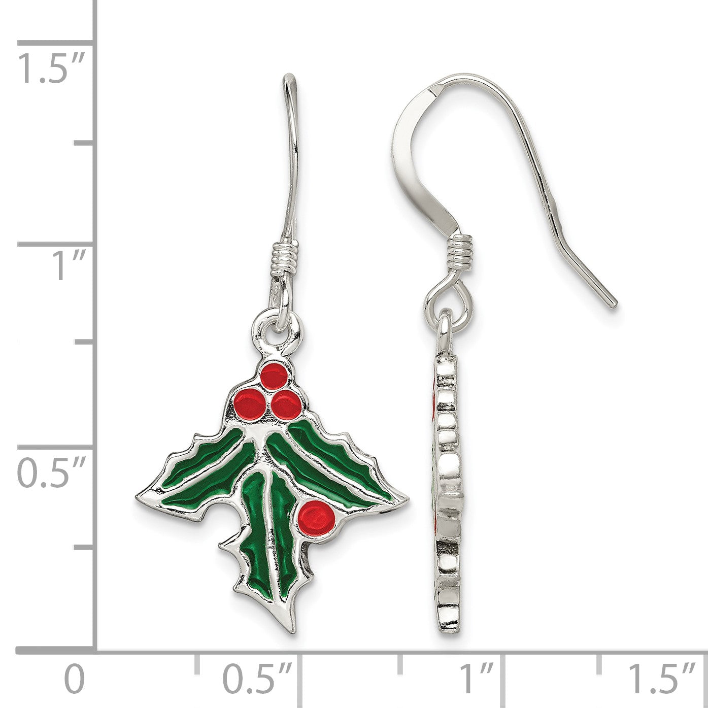 Sterling Silver Enameled Holly Earrings