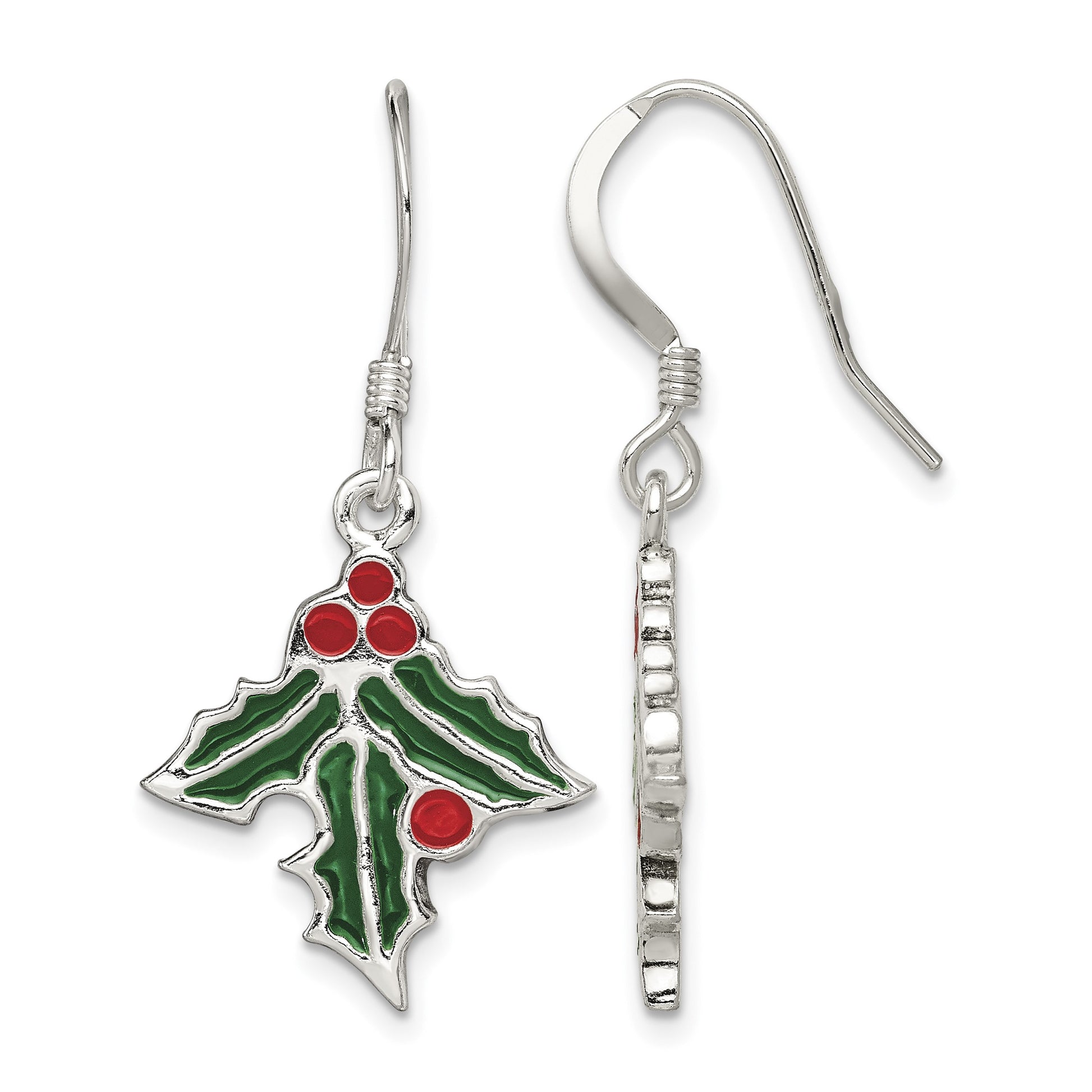 Sterling Silver Enameled Holly Earrings