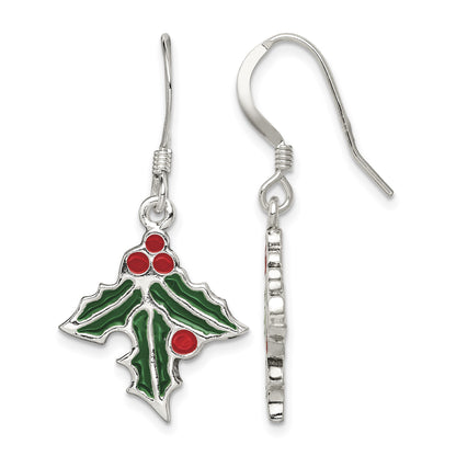 Sterling Silver Enameled Holly Earrings