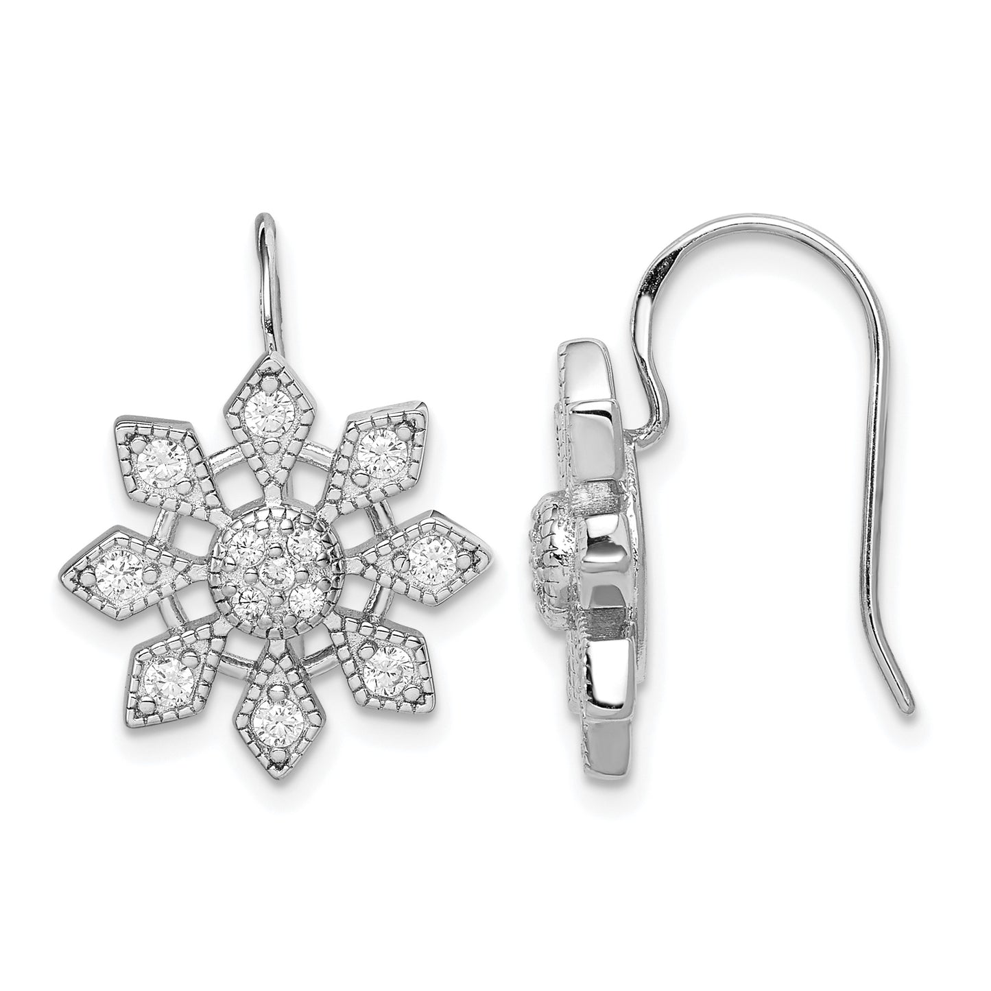 Sterling Silver Rhodium-plated CZ Snowflake Earrings