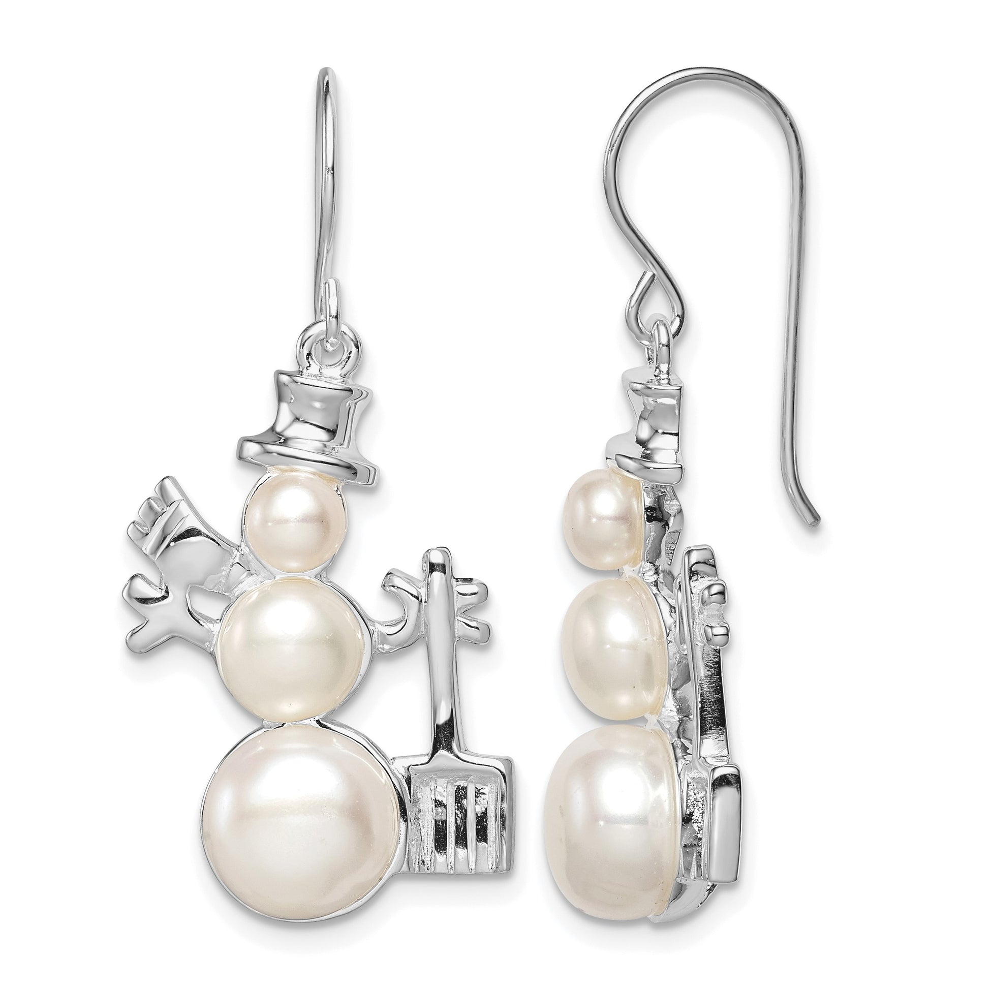 Sterling Silver FW Cultured Pearl Snowman Earrings