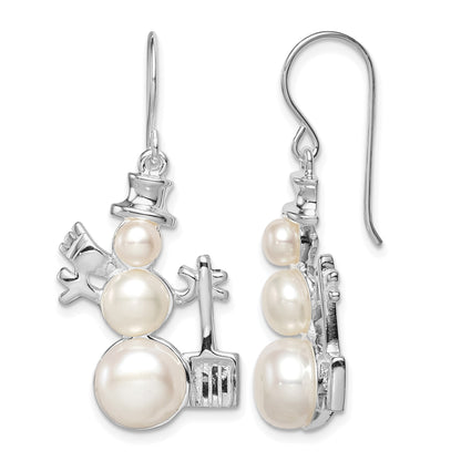 Sterling Silver FW Cultured Pearl Snowman Earrings