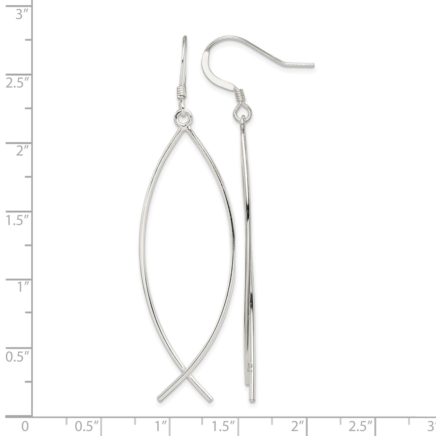 Sterling Silver Polished Ichthus Dangle Earrings