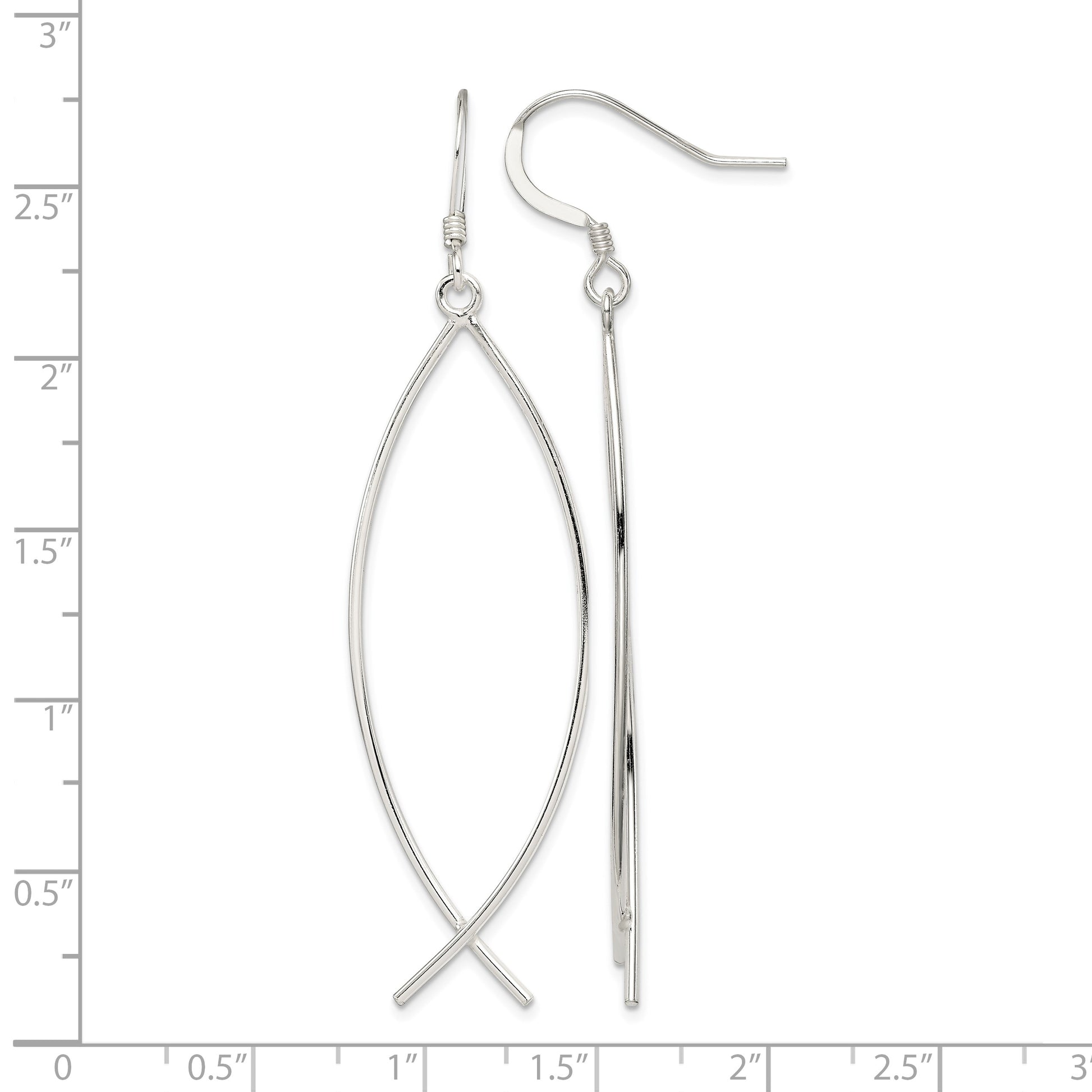 Sterling Silver Polished Ichthus Dangle Earrings