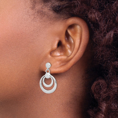 Sterling Silver Rhodium-plated Polished Double Circle Post Dangle Earrings