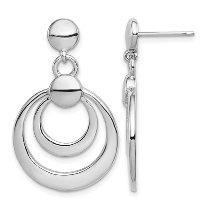Sterling Silver Rhodium-plated Polished Double Circle Post Dangle Earrings