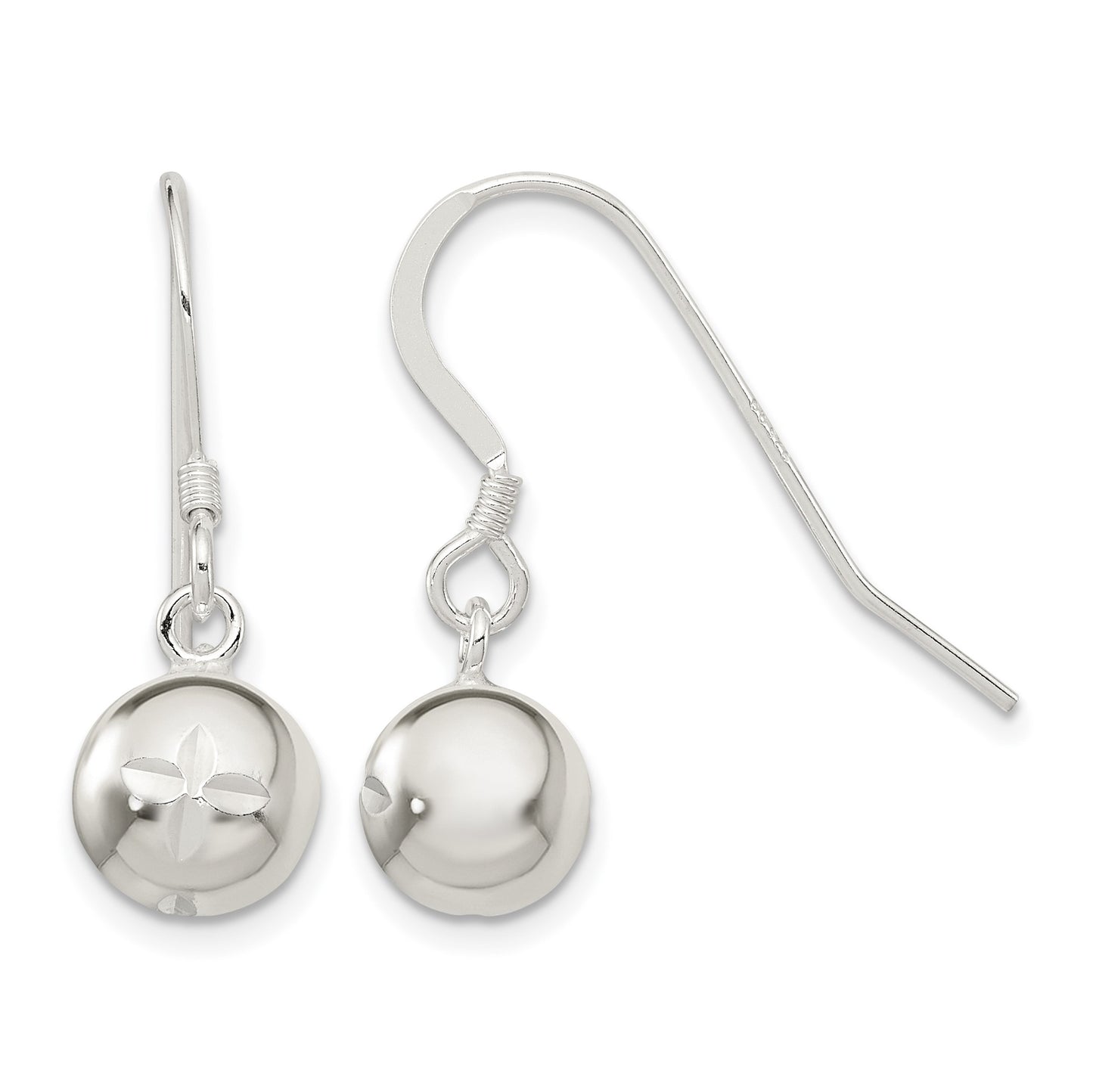 Sterling Silver 8mm Diamond Cut Bead Dangle Earrings