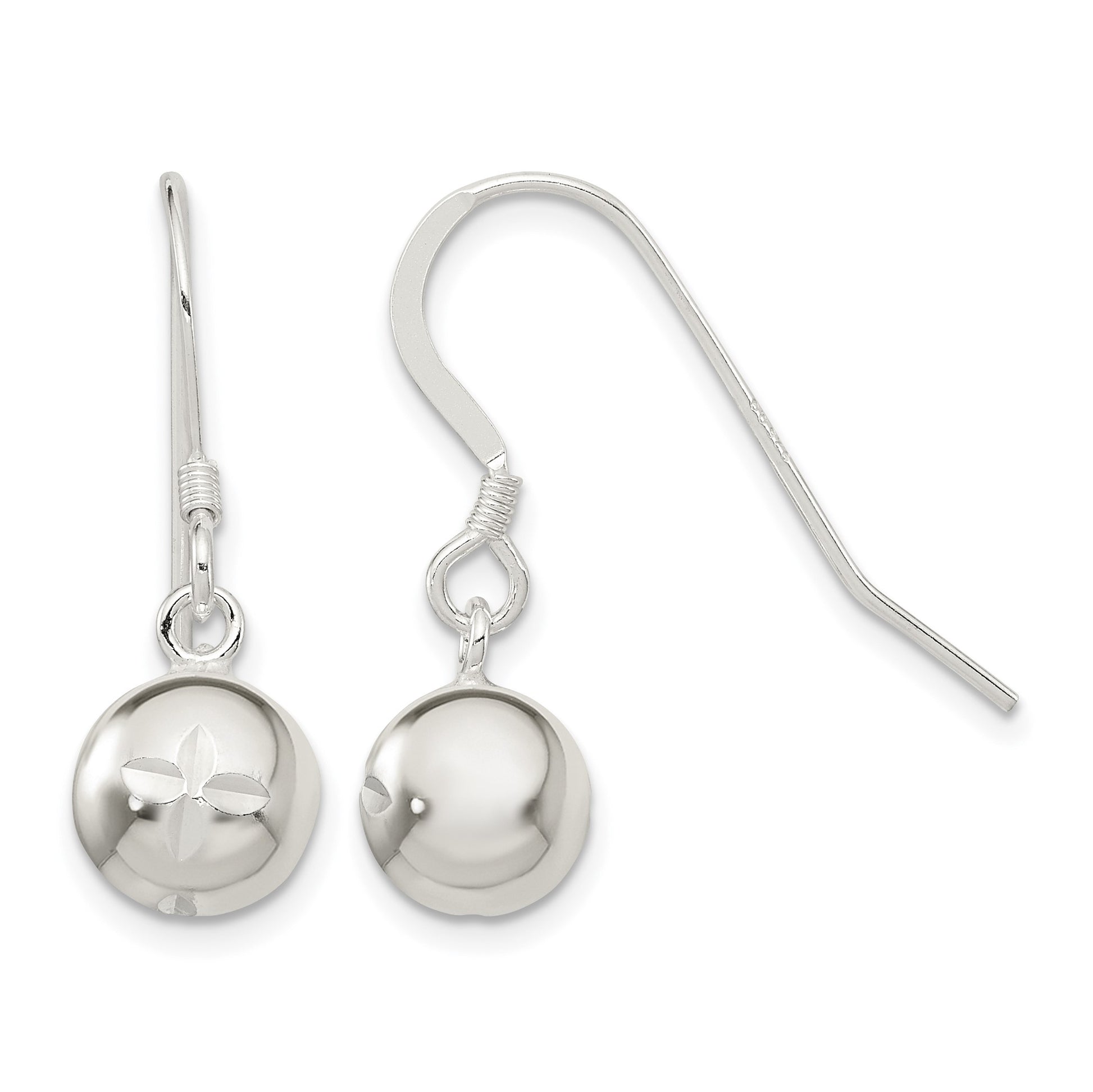 Sterling Silver 8mm Diamond Cut Bead Dangle Earrings